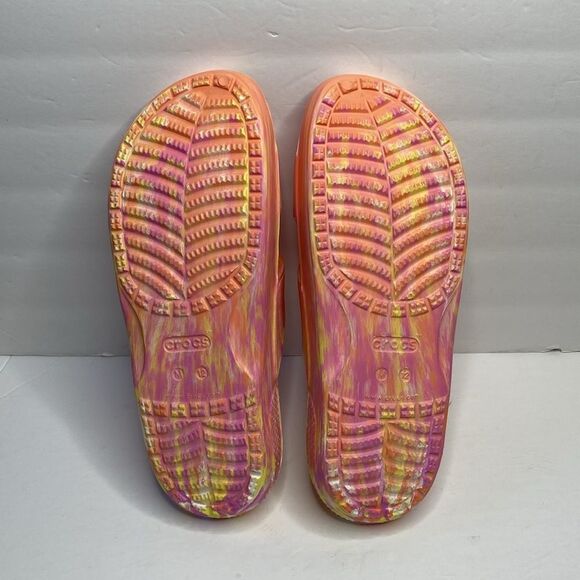 Crocs Classic Papaya Marble Multi Color Slide Sandal Size 12 Orange - Picture 7 of 8